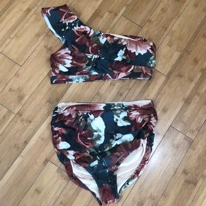 One shoulder, high waisted two piece